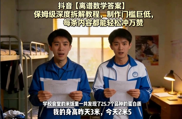 抖音【离谱数学答案】保姆级深度拆解教程,制作门槛巨低,每条内容都能轻松冲万赞,附详细步骤 抖音【离谱数学答案】保姆级深度拆解教程,制作门槛巨低,每条内容都能轻松冲万赞,附详细步骤