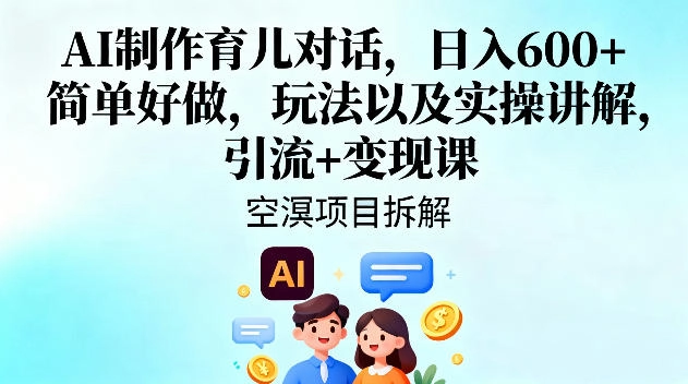 AI制作育儿对话，日入6张+，简单好做，玩法以及实操讲解，引流+变现课