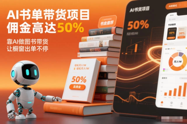 AI书单带货项目，佣金高达50%，靠AI做图书带货，让橱窗出单不停，轻松月入1W