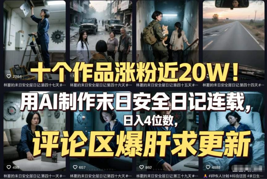 十个作品涨粉近20W！用AI制作末日安全日记连载，日入4位数，评论区爆肝求更新（附详细步骤）