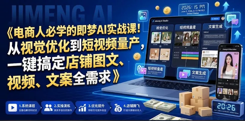 电商人必学的即梦AI实战课！从视觉优化到短视频量产，一键搞定店铺图文、视频、文案全需求
