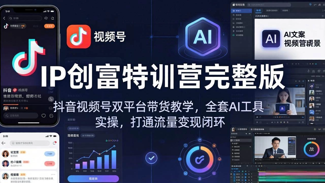（18114期） IP创富特训营完整版：抖音视频号双平台带货教学，全套AI工具实操，打通流量变现闭环