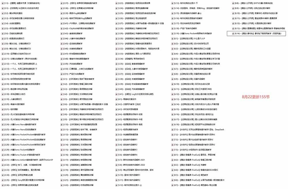 （20031期）全能视频创作人155节实战课-更新26年8月：手机相机拍摄+剪映剪辑+AI创作+自媒体运营，让你的视频拥有灵活，轻松10w