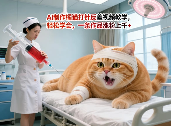 AI制作橘猫打针反差视频教学,轻松学会,一条作品涨粉上千+ AI制作橘猫打针反差视频教学,轻松学会,一条作品涨粉上千+