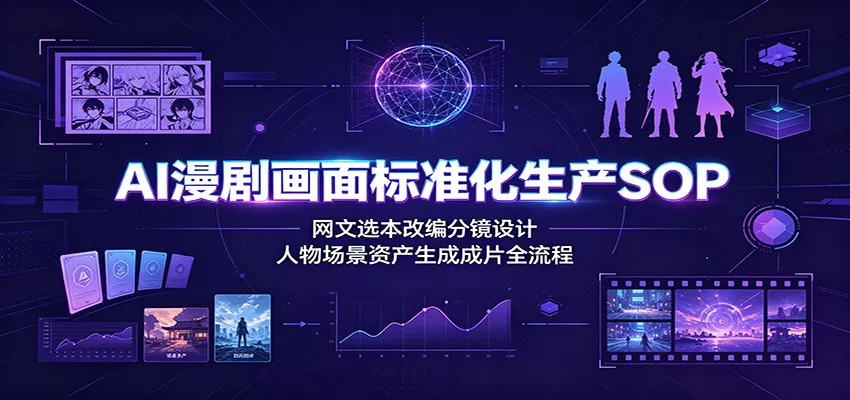AI漫剧画面标准化生产SOP：网文选本改编分镜设计，人物场景资产生成成片全流程
