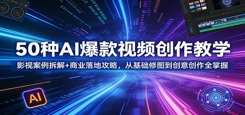 50种AI爆款视频创作教学：影视案例拆解+商业落地攻略，从基础修图到创意创作全掌握