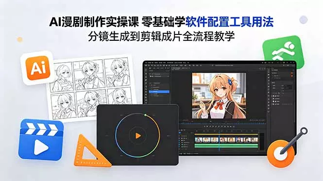 AI漫剧制作实操课 零基础学软件配置工具用法 分镜生成到剪辑成片全流程教学