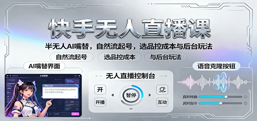 图片[1]客创社区-专注互联网轻资产资源整合与分享快手无人直播课：半无人AI嘴替，自然流起号，选品控成本与后台玩法客创社区-专注互联网轻资产资源整合与分享客创社区-专注互联网轻资产资源整合与分享