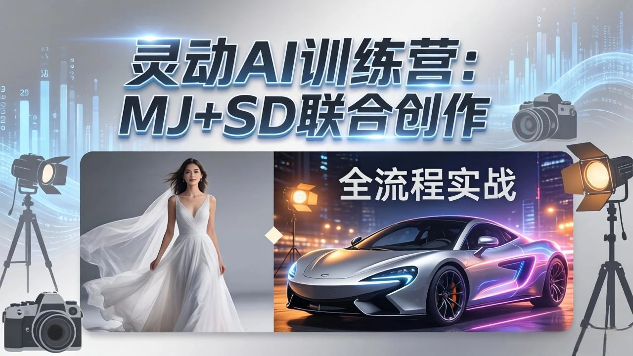 灵动AI训练营-3.0课程：MJ+SD联合创作，从婚纱大片到汽车广告，摄影后期全流程实战