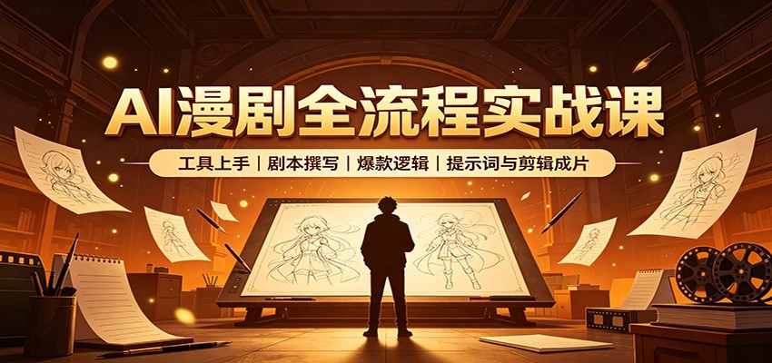 AI漫剧全流程实战课:工具上手、剧本撰写、爆款逻辑、提示词与剪辑成片 AI漫剧全流程实战课:工具上手、剧本撰写、爆款逻辑、提示词与剪辑成片