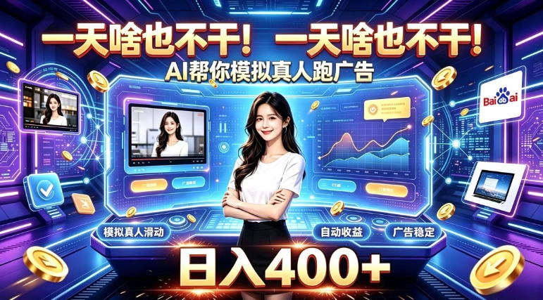 一天啥也不干!AI帮你模拟真人跑广告,稳定日入400+,实现真正被动变现【揭秘】 一天啥也不干!AI帮你模拟真人跑广告,稳定日入400+,实现真正被动变现【揭秘】