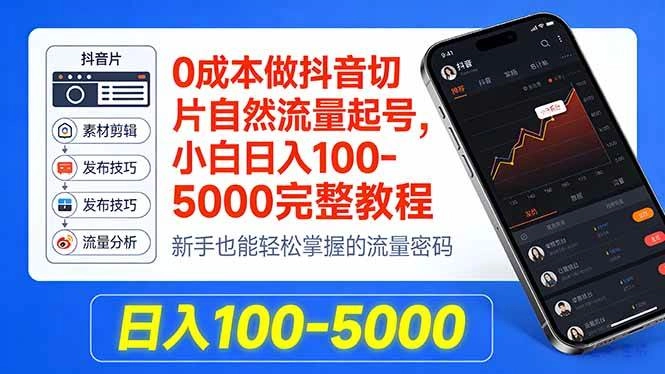 (18024期)0成本做抖音切片自然流量起号,小白日入100-5000完整教程 (18024期)0成本做抖音切片自然流量起号,小白日入100-5000完整教程