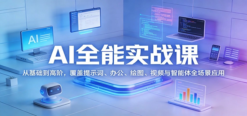 AI全能实战课：从基础到高阶，覆盖提示词、办公、绘图、视频与智能体全场景应用