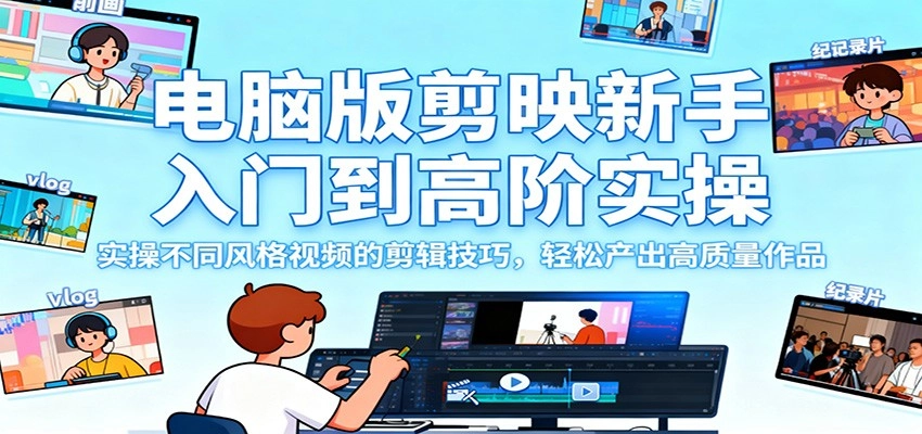 图片[1]客创社区-专注互联网轻资产资源整合与分享电脑版剪映新手入门到高阶实操，实操不同风格视频的剪辑技巧，轻松产出高质量作品客创社区-专注互联网轻资产资源整合与分享客创社区-专注互联网轻资产资源整合与分享