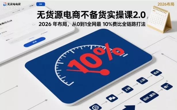 无货源电商不备货实操课2.0，2026年布局，从0到1全网最低10%费比全链路打法【更新26年5月19日】
