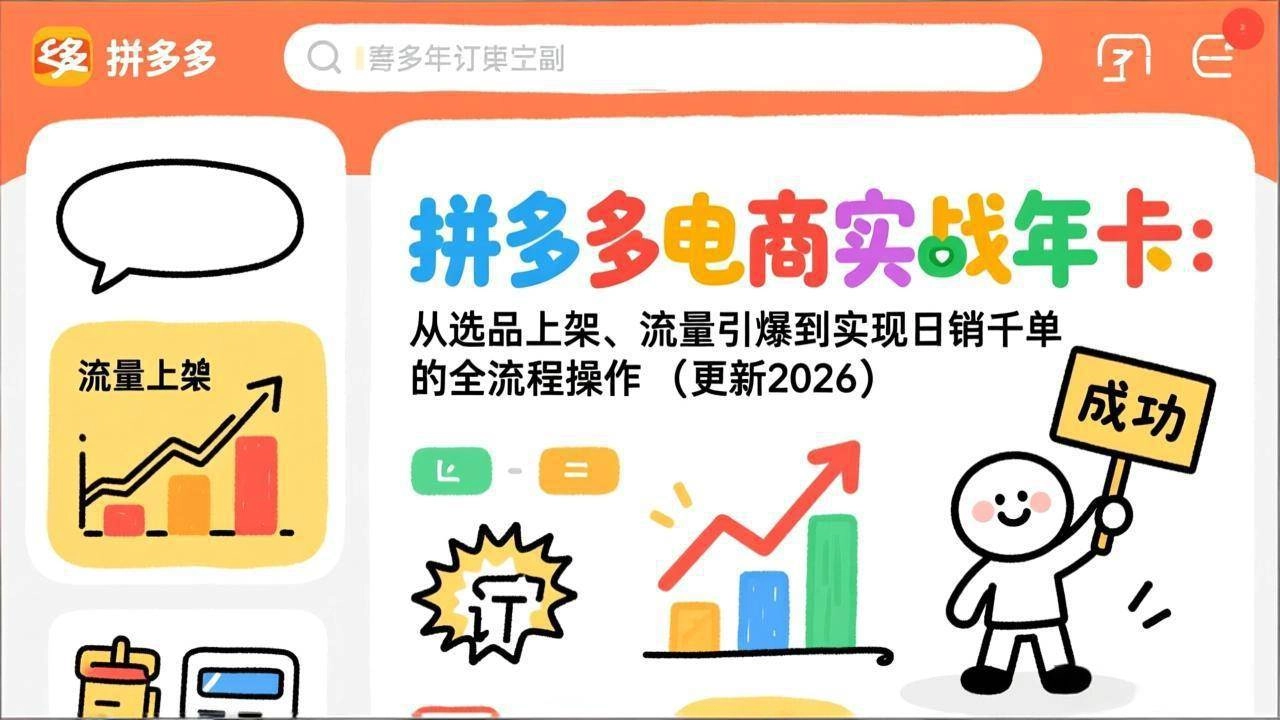 （17823期）拼多多电商实战年卡：从选品上架、流量引爆到实现日销千单的全流程操作（更新2026年3月）