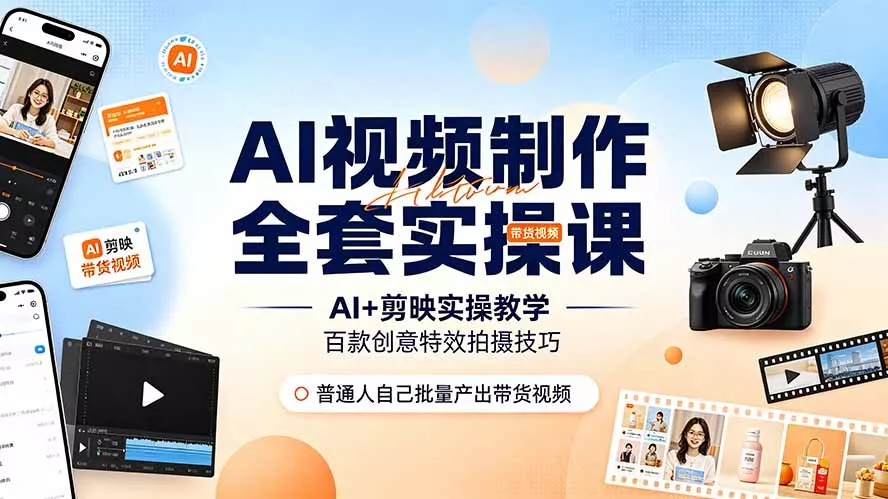 AI视频制作全套实操课,多款AI工具搭配剪映教学,百种特效运镜拍摄实操,抖音账号带货运营全覆盖 AI视频制作全套实操课,多款AI工具搭配剪映教学,百种特效运镜拍摄实操,抖音账号带货运营全覆盖