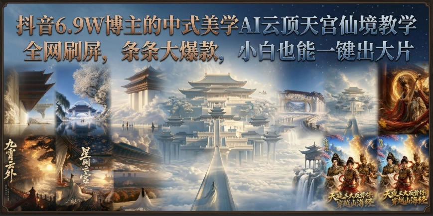 抖音6.9W博主的中式美学AI云顶天宫仙境教学,全网刷屏,条条大爆款,小白也能一键出大片 抖音6.9W博主的中式美学AI云顶天宫仙境教学,全网刷屏,条条大爆款,小白也能一键出大片