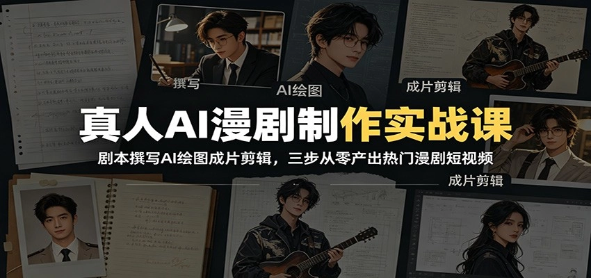 真人AI漫剧制作实战课:剧本撰写AI绘图成片剪辑,三步从零产出热门漫剧短视频 真人AI漫剧制作实战课:剧本撰写AI绘图成片剪辑,三步从零产出热门漫剧短视频