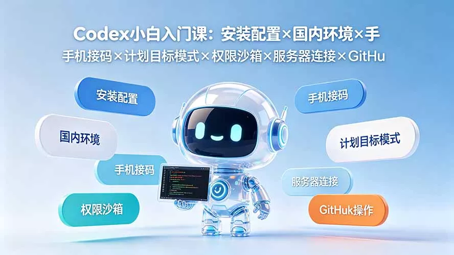 Codex小白入门课：安装配置×国内环境×手机接码×计划目标模式×权限沙箱×服务器连接×GitHub操作