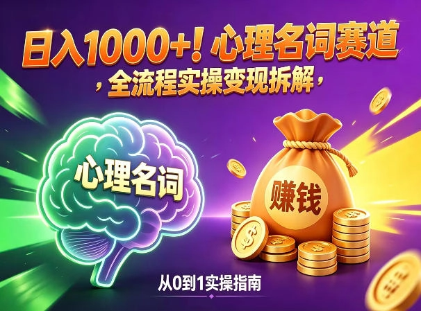 心理名词赛道，新手小白也能做，全流程项目拆解，单日变现1k+