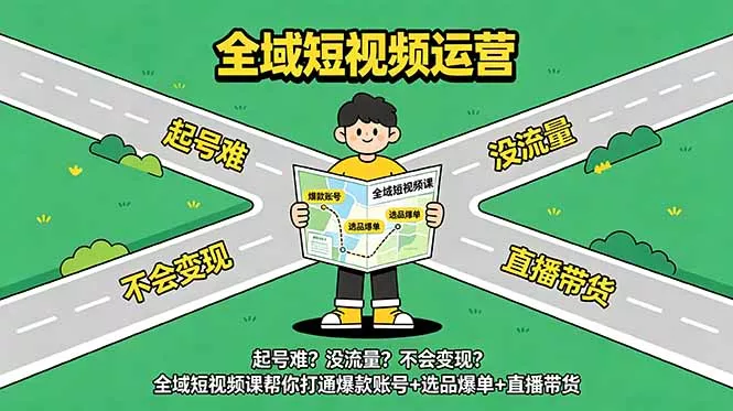 起号难？没流量？不会变现？全域短视频课帮你打通爆款账号+选品爆单+直播带货