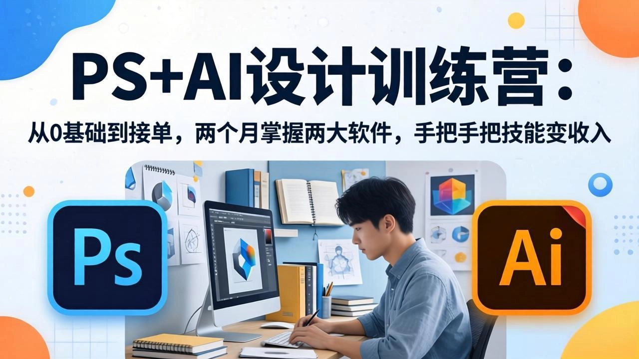 PS+AI设计训练营:从0基础到接单,两个月掌握两大软件,手把手把技能变收入 PS+AI设计训练营:从0基础到接单,两个月掌握两大软件,手把手把技能变收入