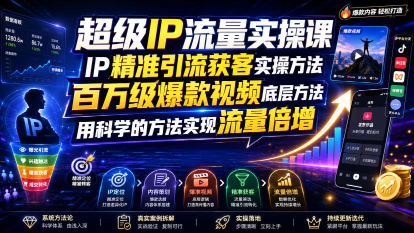 超级IP流量实操课,IP精准引流获客实操方法,百万级爆款视频底层方法,用科学的方法实现流量倍增 超级IP流量实操课,IP精准引流获客实操方法,百万级爆款视频底层方法,用科学的方法实现流量倍增