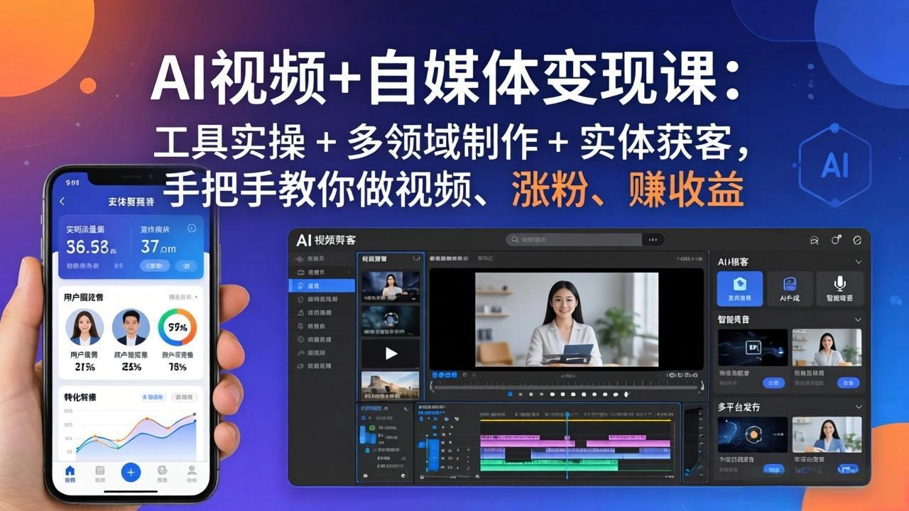 AI视频+自媒体变现课:工具实操 + 多领域制作 + 实体获客,手把手教你做视频、涨粉、赚收益 AI视频+自媒体变现课:工具实操 + 多领域制作 + 实体获客,手把手教你做视频、涨粉、赚收益