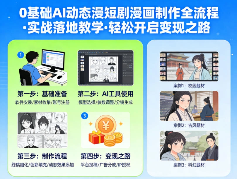 0基础AI动态漫短剧漫画制作全流程，实战落地教学，轻松开启变现之路