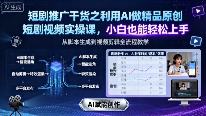 短剧推广干货之利用AI做精品原创短剧视频实操课,小白也能轻松上手