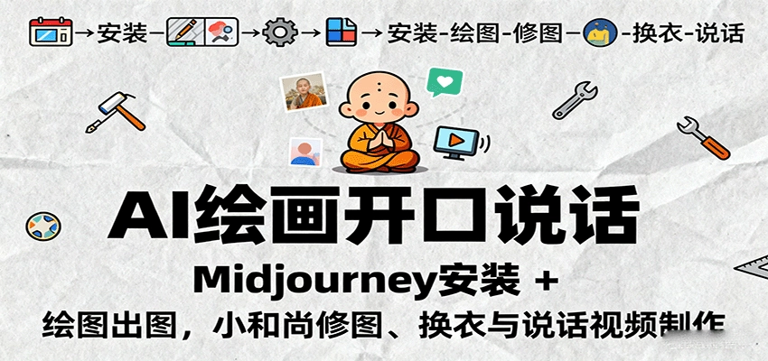 图片[1]客创社区-专注互联网轻资产资源整合与分享AI绘画开口说话，Midjourney安装 + 绘图出图，小和尚修图、换衣与说话视频制作客创社区-专注互联网轻资产资源整合与分享客创社区-专注互联网轻资产资源整合与分享