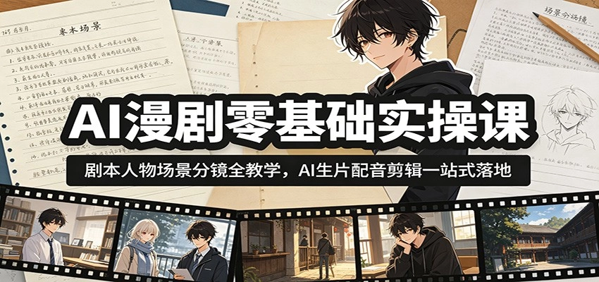 AI漫剧零基础实操课:剧本人物场景分镜全教学,AI生片配音剪辑一站式落地 AI漫剧零基础实操课:剧本人物场景分镜全教学,AI生片配音剪辑一站式落地