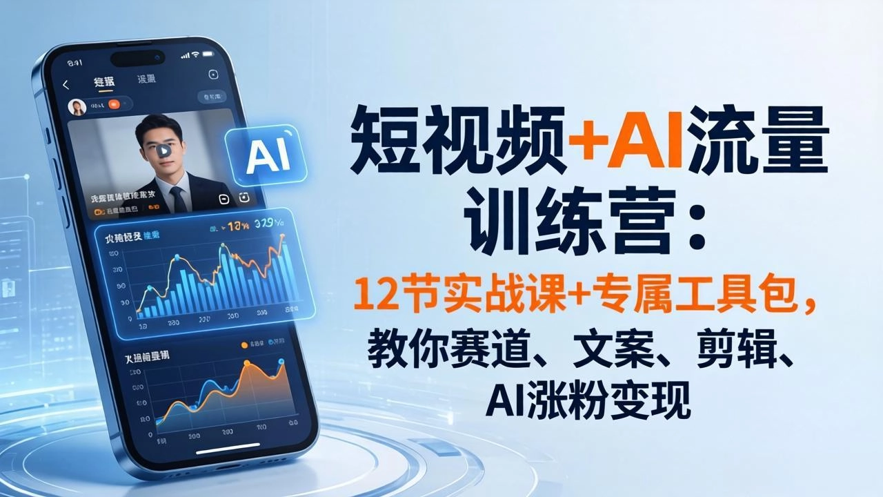 短视频+AI流量训练营:12节实战课+专属工具包,教你赛道、文案、剪辑、AI涨粉变现 短视频+AI流量训练营:12节实战课+专属工具包,教你赛道、文案、剪辑、AI涨粉变现