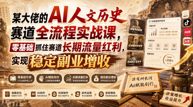 某大佬的AI人文历史赛道全流程实战课,零基础抓住赛道长期流量红利,实现稳定副业增收 某大佬的AI人文历史赛道全流程实战课,零基础抓住赛道长期流量红利,实现稳定副业增收