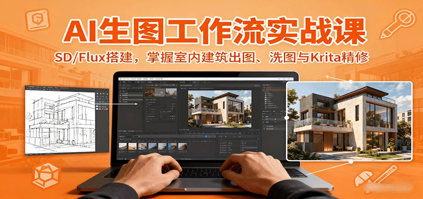 图片[1]客创社区-专注互联网轻资产资源整合与分享AI生图工作流实战课：SD/Flux搭建，掌握室内建筑出图、洗图与Krita精修客创社区-专注互联网轻资产资源整合与分享客创社区-专注互联网轻资产资源整合与分享