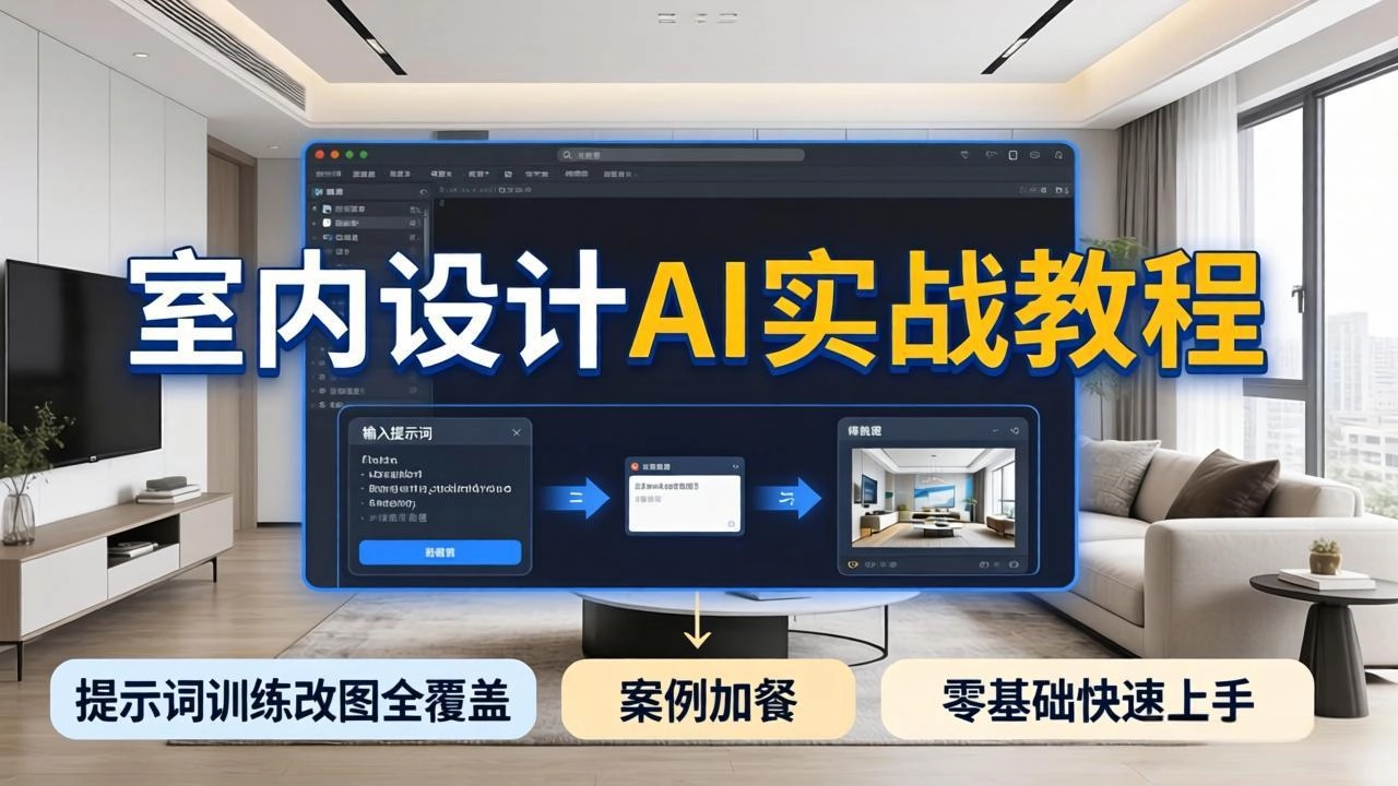 2026室内设计AI实战教程，提示词训练改图全覆盖，搭配案例加餐，零基础也能快速上手