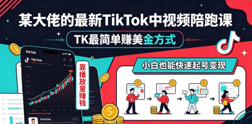 某大佬的最新TikTok中视频陪跑课,TK最简单賺美金方式,靠播放量賺钱,小白也能快速起号变现 某大佬的最新TikTok中视频陪跑课,TK最简单賺美金方式,靠播放量賺钱,小白也能快速起号变现