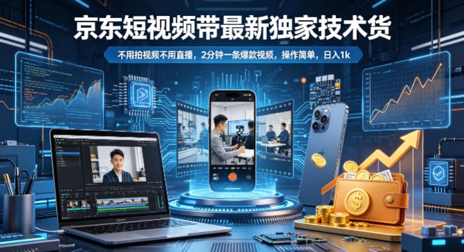 京东短视频带货最新独家技术,不用拍视频不用直播,2分钟一条爆款视频,操作简单,日入1k+【揭秘】 京东短视频带货最新独家技术,不用拍视频不用直播,2分钟一条爆款视频,操作简单,日入1k+【揭秘】