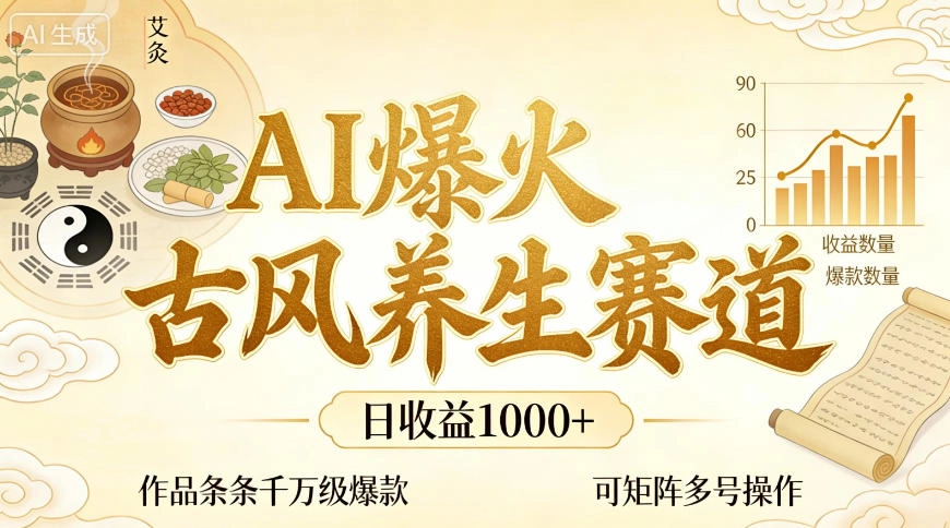 AI爆火古风养生赛道，日收益1k+单条作品点赞破万+，可矩阵多号操作【揭秘】