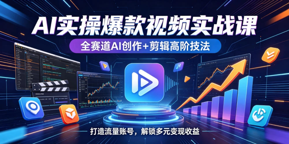 AI实操爆款视频实战课，全赛道AI创作+剪辑高阶技法，打造流量账号，解锁多元变现收益