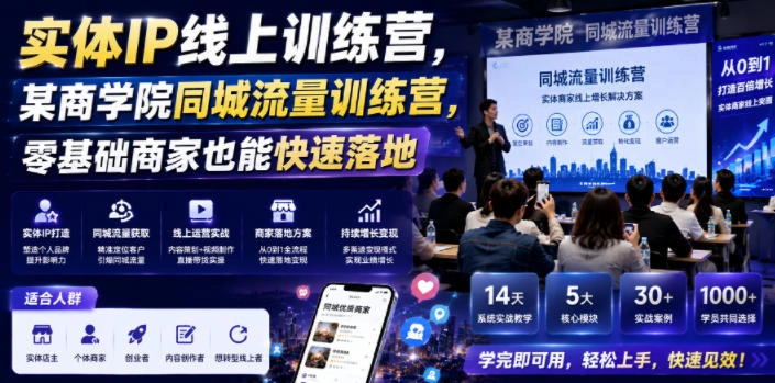 实体IP线上训练营，某商学院同城流量训练营，零基础商家也能快速落地