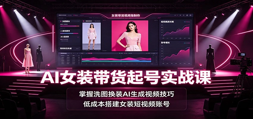 AI女装带货起号实战课:掌握洗图换装AI生成视频技巧,低成本搭建女装短视频账号 AI女装带货起号实战课:掌握洗图换装AI生成视频技巧,低成本搭建女装短视频账号