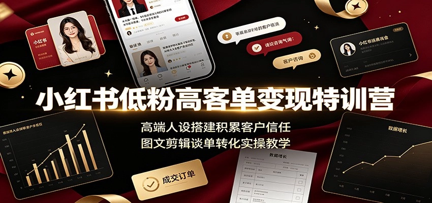 小红书低粉高客单变现特训营：高端人设搭建积累客户信任，图文剪辑谈单转化实操教学