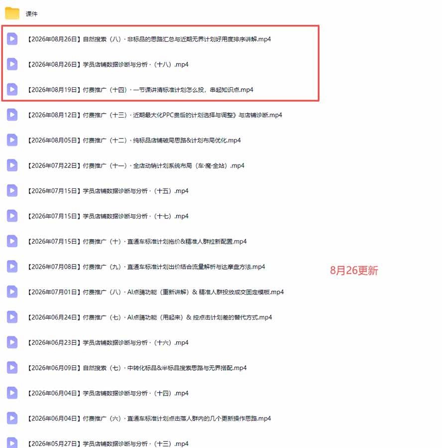 (20094期)2026淘宝电商终局之战VIP课-更新:自然搜索+直通车+无界+精准人群,系统掌握测款动销与全店推广布局方法 (20094期)2026淘宝电商终局之战VIP课-更新:自然搜索+直通车+无界+精准人群,系统掌握测款动销与全店推广布局方法