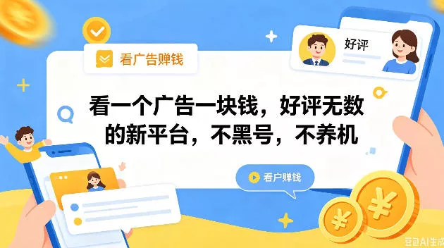 看一个广告一块钱，好评无数的新平台，不黑号，不养机，一撸几十块钱还是不错的【揭秘】