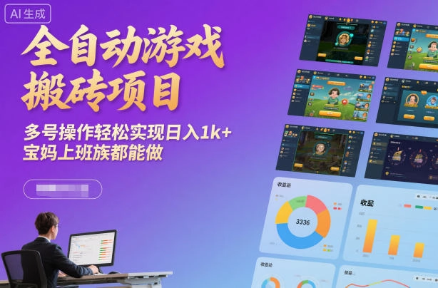 全自动游戏搬砖项目，多号操作轻松实现日入1k+，宝妈上班族都能做【揭秘】