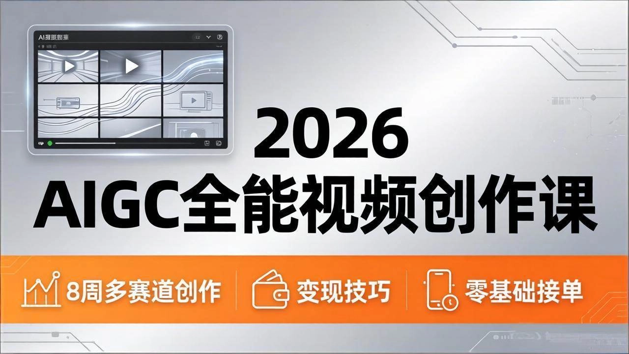 （18215期）2026AIGC全能视频创作课，8周吃透多赛道创作+变现，零基础也能高效出片接单
