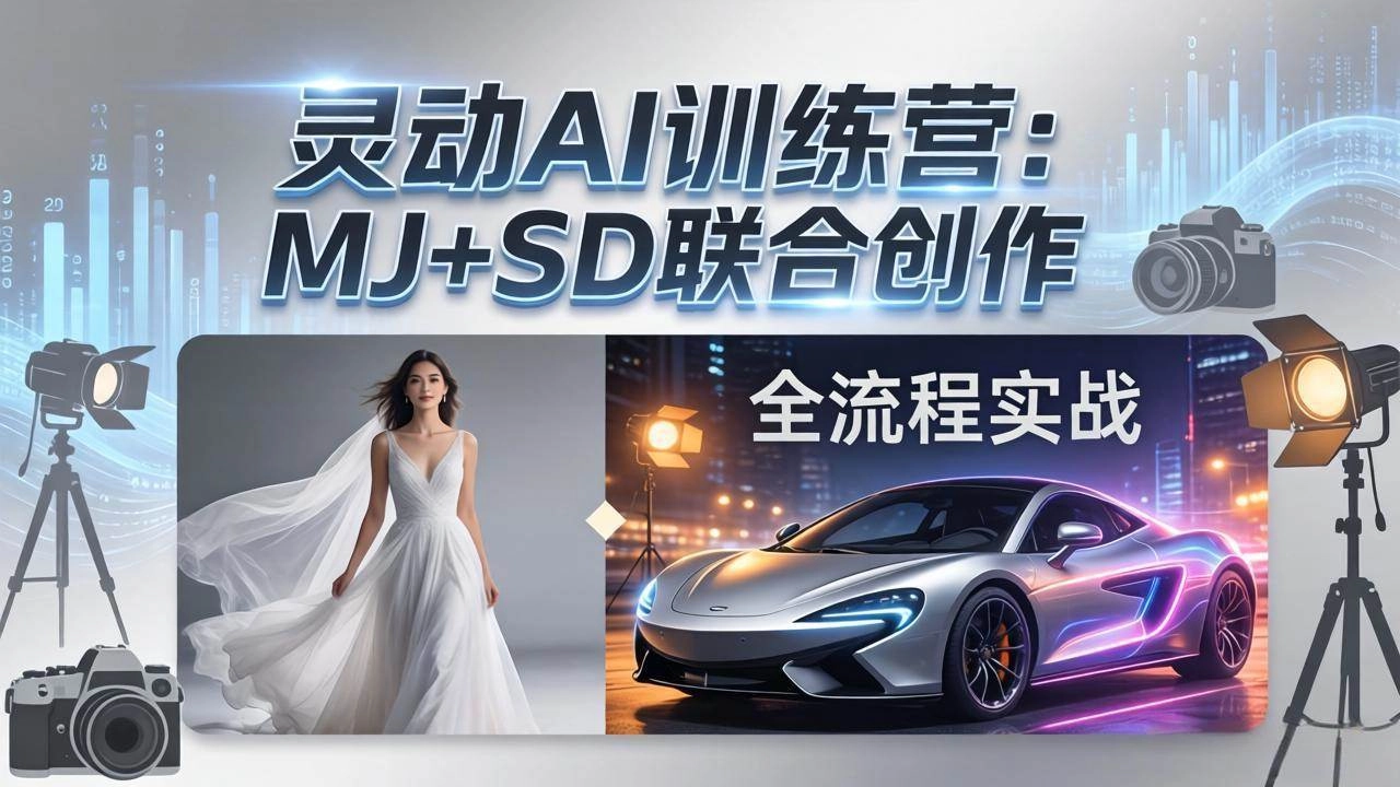 （17795期）灵动AI训练营-3.0课程：MJ+SD联合创作，从婚纱大片到汽车广告，摄影后期全流程实战