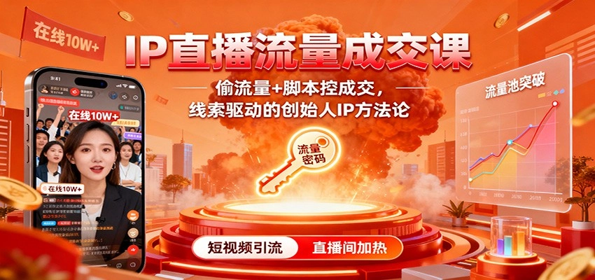 图片[1]客创社区-专注互联网轻资产资源整合与分享IP直播流量成交课：偷流量+脚本控成交，线索驱动的创始人IP方法论客创社区-专注互联网轻资产资源整合与分享客创社区-专注互联网轻资产资源整合与分享